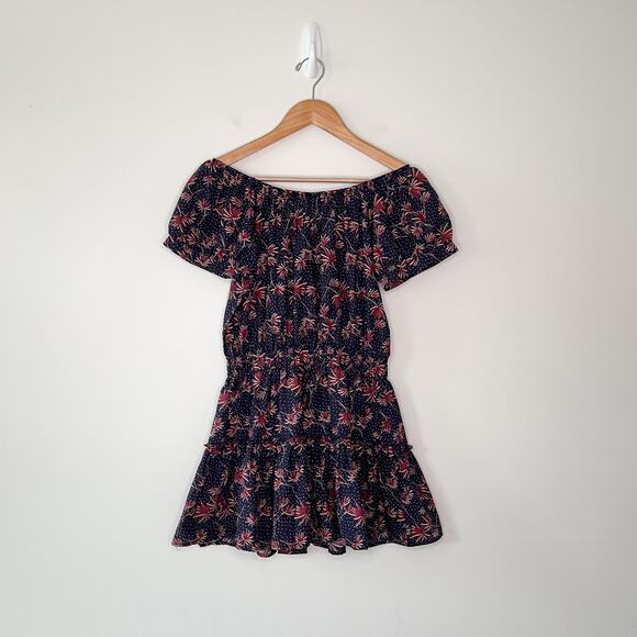 Eberjey Elsie Navy Button Floral Mini Dress in Peacock and Brick, Size Small - Picture 6 of 12